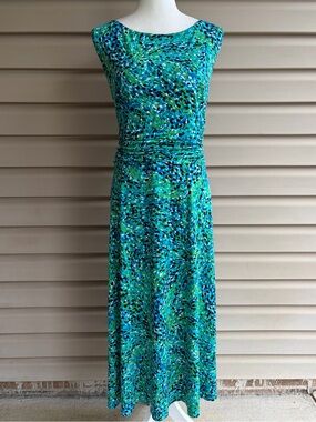 •Jessica Howard• Blue/Green Abstract Ruched Waist Dress - Size 18